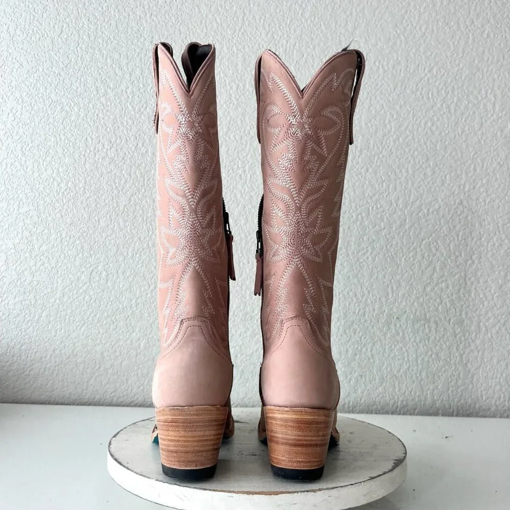 Lane SMOKESHOW Womens Cowboy Boots 5 Pink Leather Western Cowgirl Mid Calf Tall - Picture 3 of 14